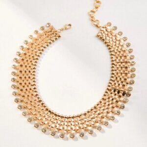 Anthropologie Crystal Woven Track Necklace, Gold, NWT